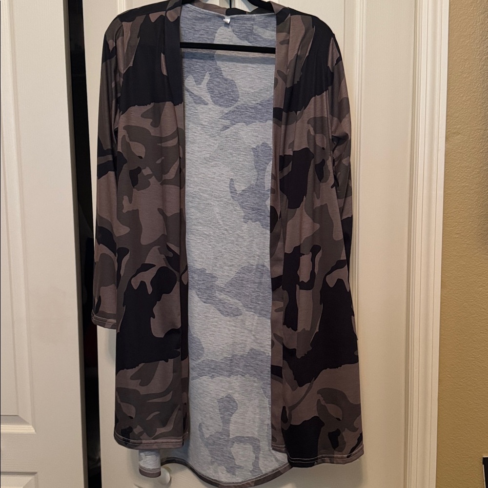 Camouflage Open Front Cardigan